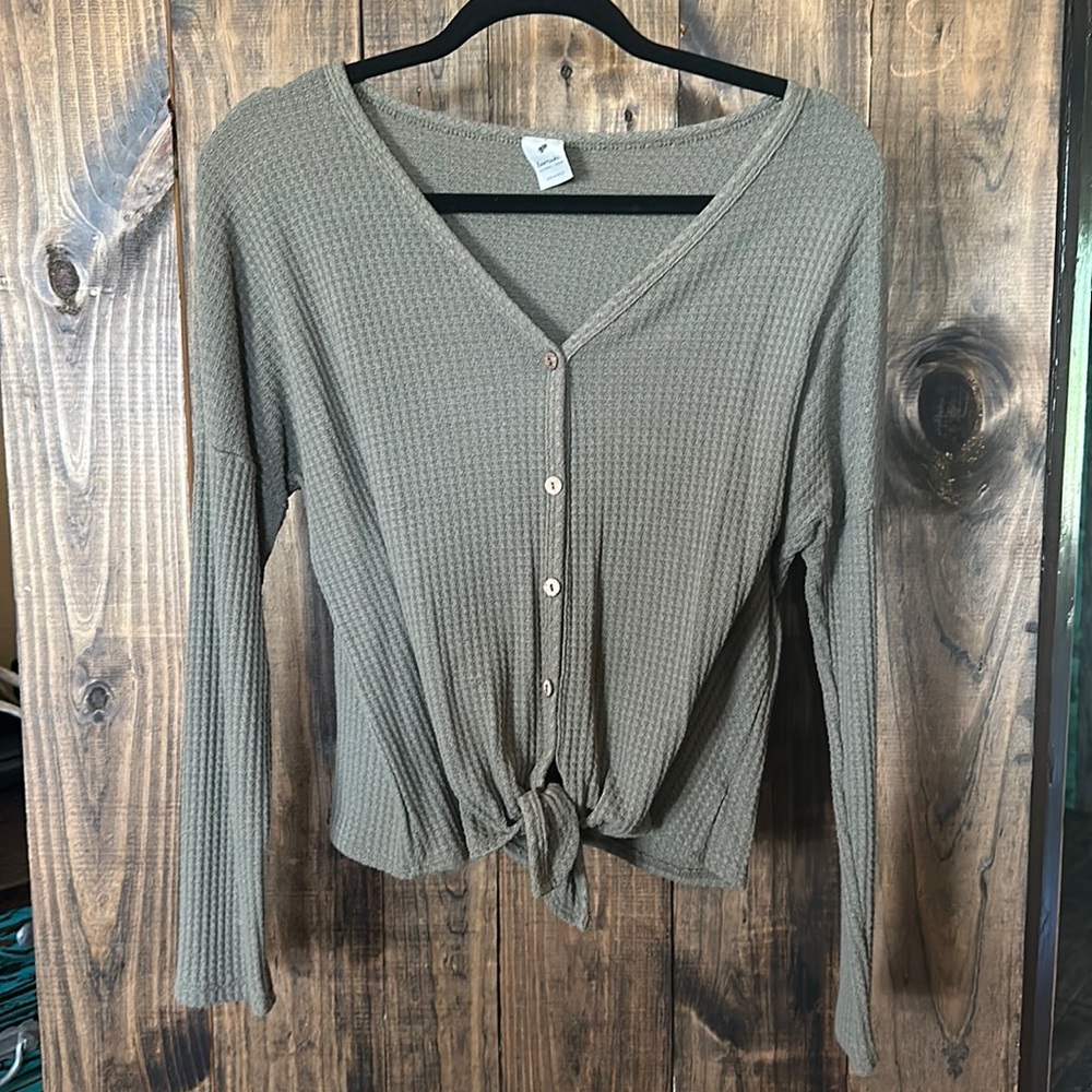 Women’s waffle button up tie top